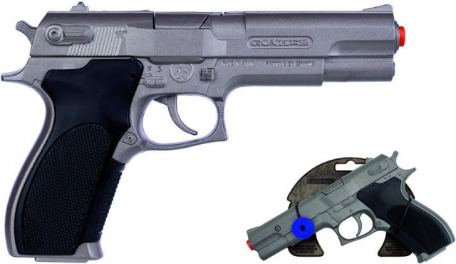 Pistol de poliție din metal argintiu mat, 8 focuri