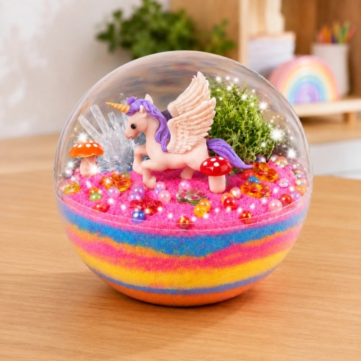 Decorațiune finală cu unicorn sub capac transparent