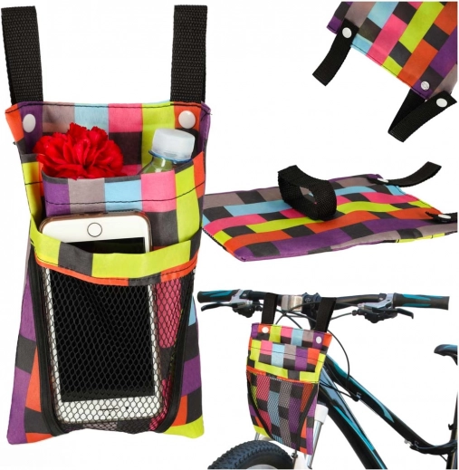 Geantă colorată pentru ghidon de bicicletă și trotinetă cu buzunar din plasă pentru telefon
