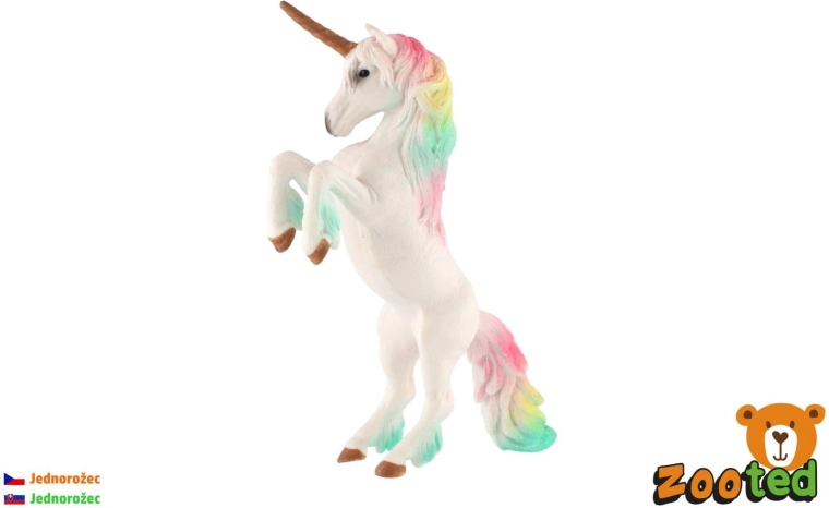Unicorn alb cu coamă curcubeu, 18 cm
