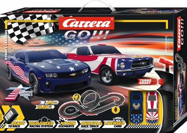 Pistă de mașinuțe Carrera GO Street Legends 1:43 cu looping și muscle cars americane