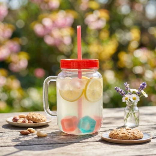Pahar cu pai și cuburi de răcire, roșu, 550 ml