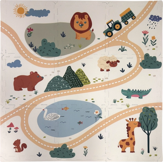Saltea din spumă tip puzzle Humbi Safari cu animăluțe, 9 piese