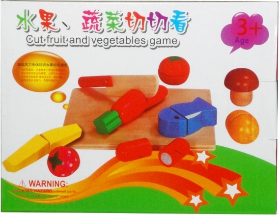 Set din lemn cu fructe și legume de tăiat cu tocător și cuțit