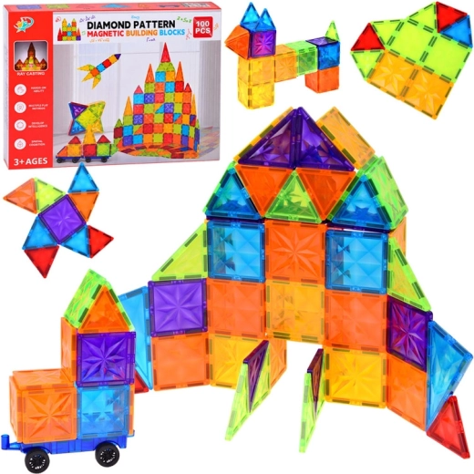 Set de construcție magnetic – panouri colorate transparente, 100 de piese