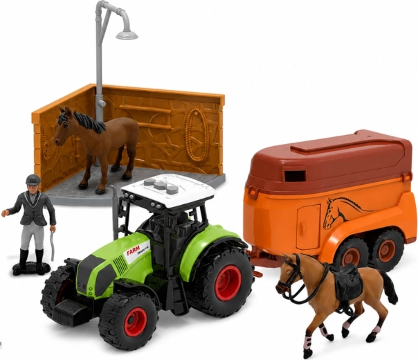 Tractor cu LED și sunet + remorcă pentru cai