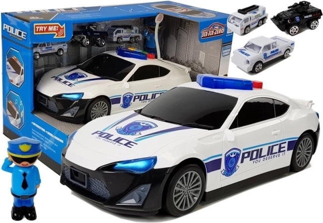 Mașină de poliție cu garaj 2 în 1 cu sunet și lumini