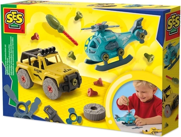 Set de construcție SES cu șuruburi pentru vehicule – elicopter și mașină off-road