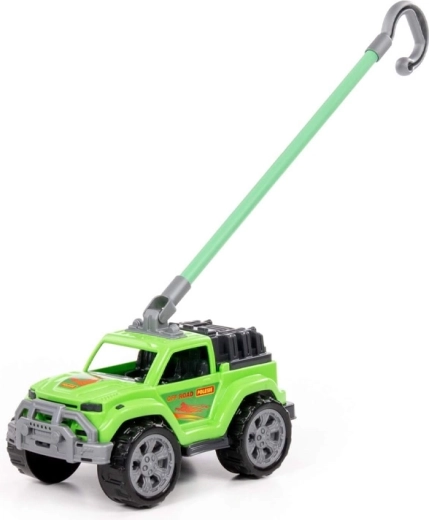 Mașină de împins pentru copii cu mâner verde – off-road