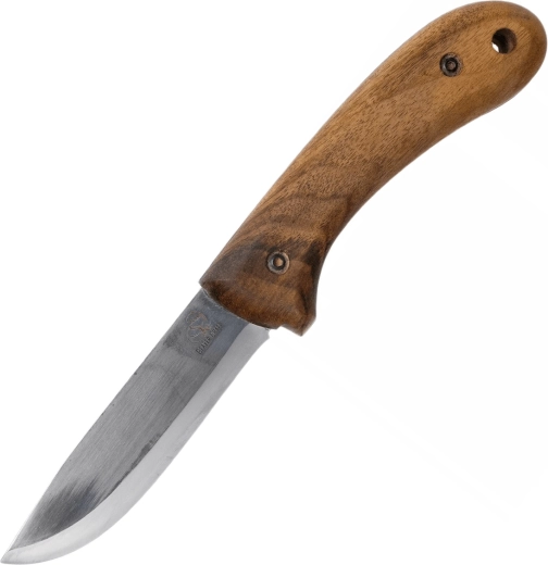 Cuțit bushcraft din oțel carbon cu mâner din lemn de nuc și teacă din piele
