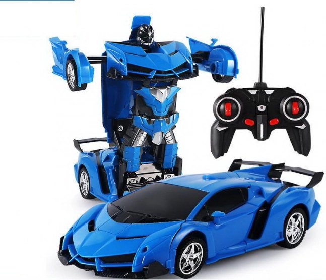 Robot auto 2în1 cu telecomandă, LED, sunete și drift – albastru