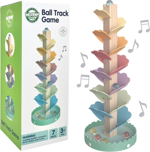 Arbore muzical cu bile din lemn WOOPIE GREEN – culori curcubeu, stil Montessori