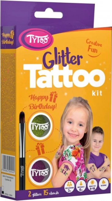 TyToo tatuaje sclipitoare Happy Birthday – set de șabloane pentru petrecere
