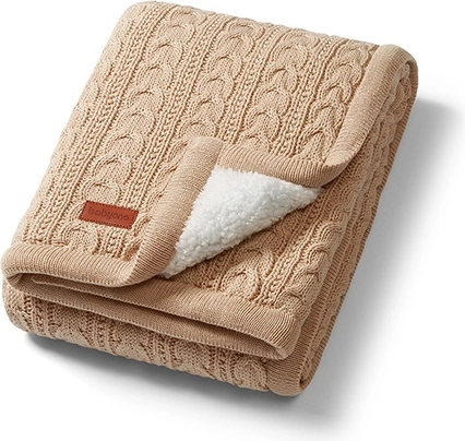 BabyOno pătură din bumbac cu căptușeală din fleece sherpa 75 × 100 cm maro deschis