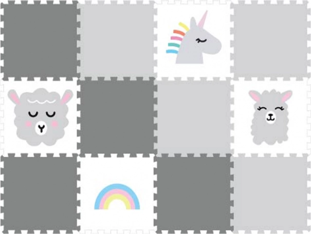 Covor puzzle din spumă pentru camera copiilor Unicorn gri, 12 piese