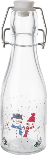 Sticluță decorativă din sticlă cu închidere tip clemă, om de zăpadă, 0,16 l