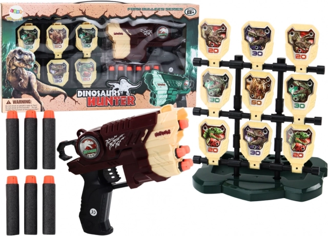 Pistolă distractivă cu țintă și săgeți din spumă - dinozauri