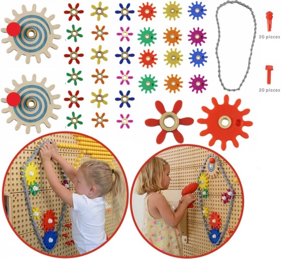 Masterkidz set de roți dințate și lanț pentru tablă STEM, 79 de piese