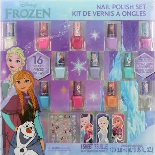 Set Frozen pentru unghii pentru copii, 12 lacuri, autocolante și pile