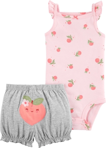Set din două piese Carter's: body cu bretele și pantaloni scurți Pink Peach pentru fetiță, 9 luni