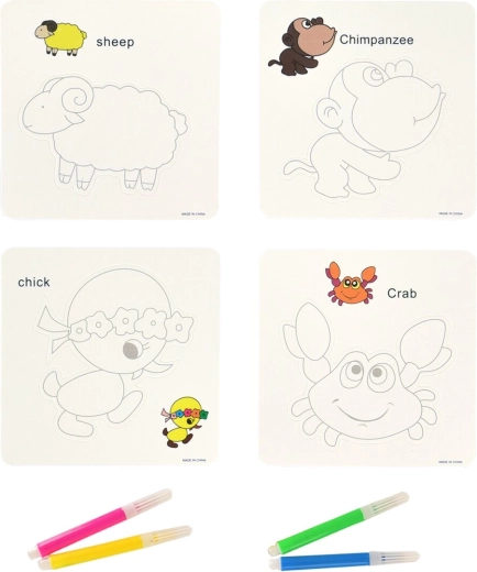 Set creativ – imagini cu animăluțe și markere, 10 × 10 cm