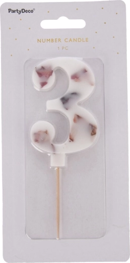 Lumânare pentru tort cifra 3 albă cu floare 8 cm