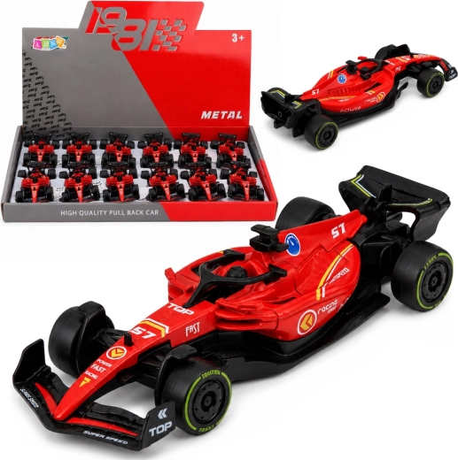 Mașină de curse metalică tip Formula cu propulsie Pull Back 1:43 roșie
