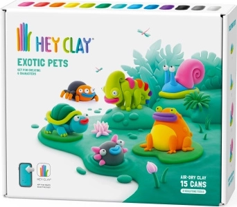 Hey Clay plastilină – animale exotice, set 15 cutiuțe