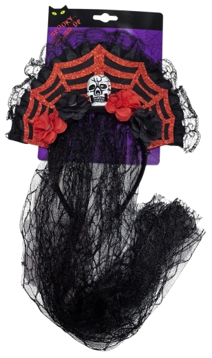 Văl de Halloween cu craniu și trandafiri