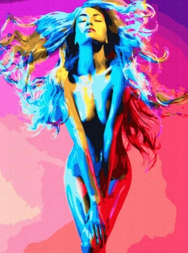 Pictură cu diamante – femeie scăldată în culori 30 × 40 cm