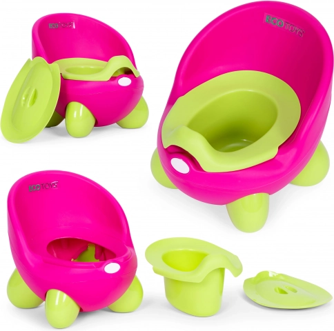 Oliță pentru copii ECOTOYS roz-verde cu picioare anti-alunecare