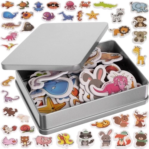 Set de magneți pentru frigider – animăluțe, 40 buc cu cutie metalică