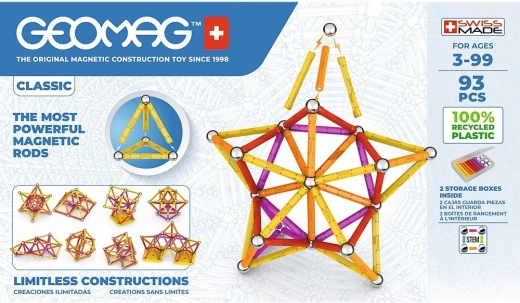 set de construcție magnetic classic recycled 93 piese – portocaliu