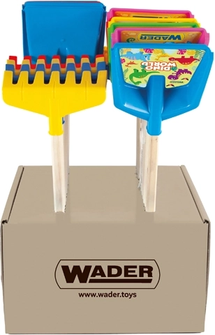 Wader Happy Summer lopățică sau greblă pentru copii cu mâner lung din lemn