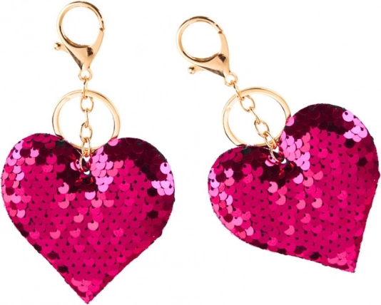 Pandantiv inimă cu paiete duble argintiu-roz închis