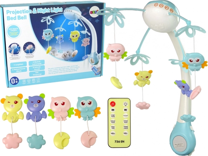 Carusel Pentru Pătuț cu Lumină Proiectată și Telecomandă Albastră