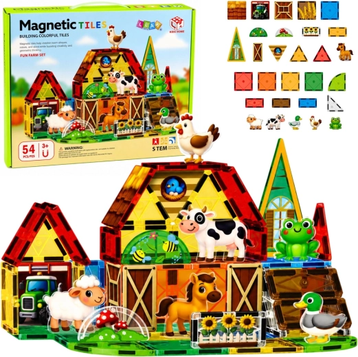 Piese magnetice de construcție – fermă cu animale, 54 buc.
