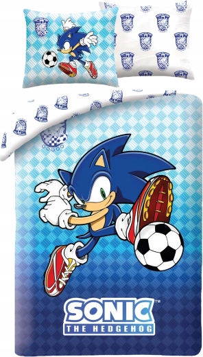 Lenjerie de pat pentru copii Sonic Football din microfibră, albastră