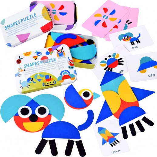 Puzzle tangram montessori din lemn