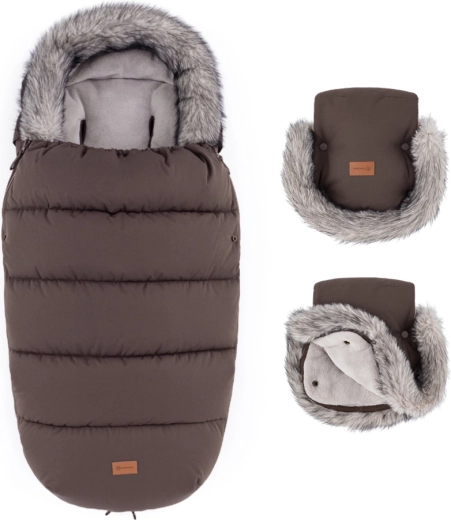 PETITE&MARS set de iarnă sac pentru cărucior Comfy 4v1 + mănuși pentru cărucior Furry rich brown
