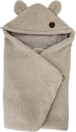 EKO sac de iarnă cocon pentru scaun auto, bouclé cu bumbac, bej închis, 110 × 100 cm – Bej închis