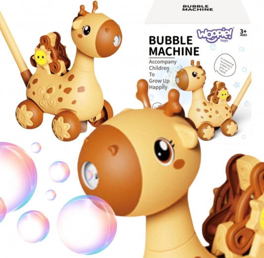 Woopie girafă 2în1 – mașină de făcut bule și antemergător de împins