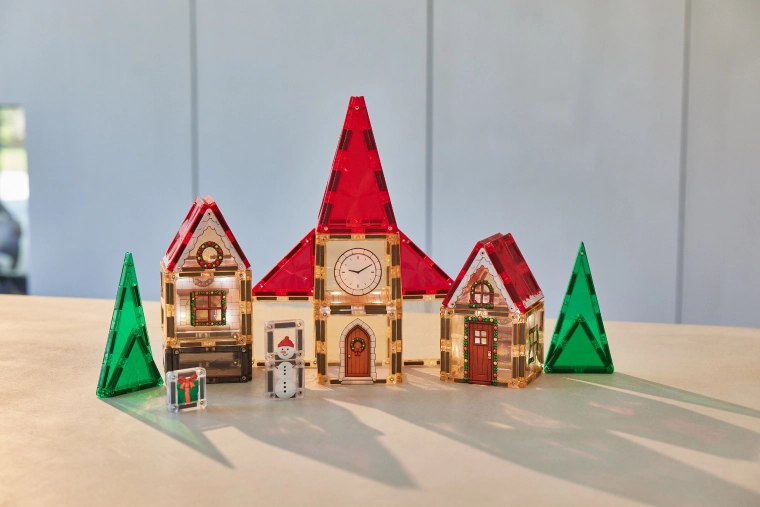 Cleverclixx set de construcție magnetică – calendar de Advent Satul de Crăciun – 46 de piese