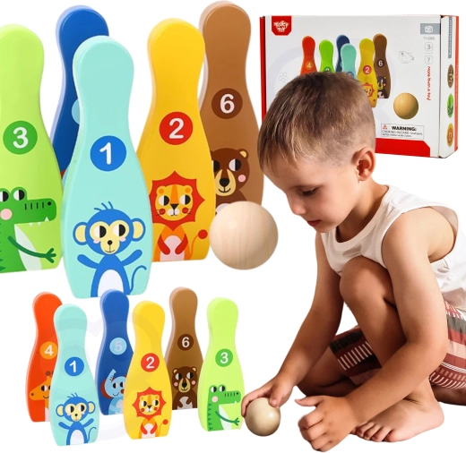 Popice din lemn pentru copii cu animale 6 buc + mingiuță TOOKY TOY