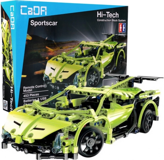 Mașină sport CaDA controlată de la distanță, verde, din piese de construcție
