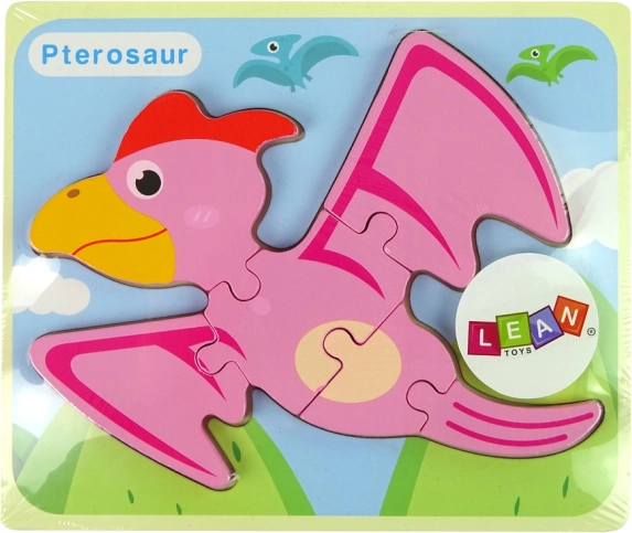 Puzzle din lemn cu dinozauri – pterodactil roz sau pliozaur albastru