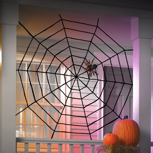 Pânză de păianjen pufoasă pentru Halloween, neagră, 200 cm