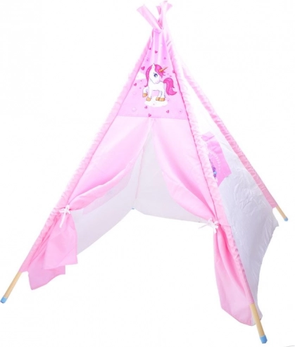 Cort teepee roz pentru copii cu unicorn