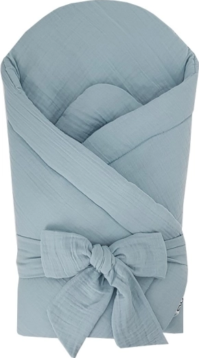 Înfășător muselină Eko cu inserție de cocos detașabilă și fundă, albastru 75 × 75 cm