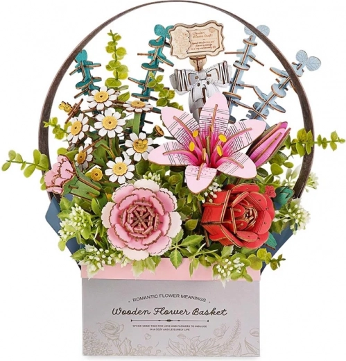 Puzzle 3D din lemn RoboTime Coș de Flori